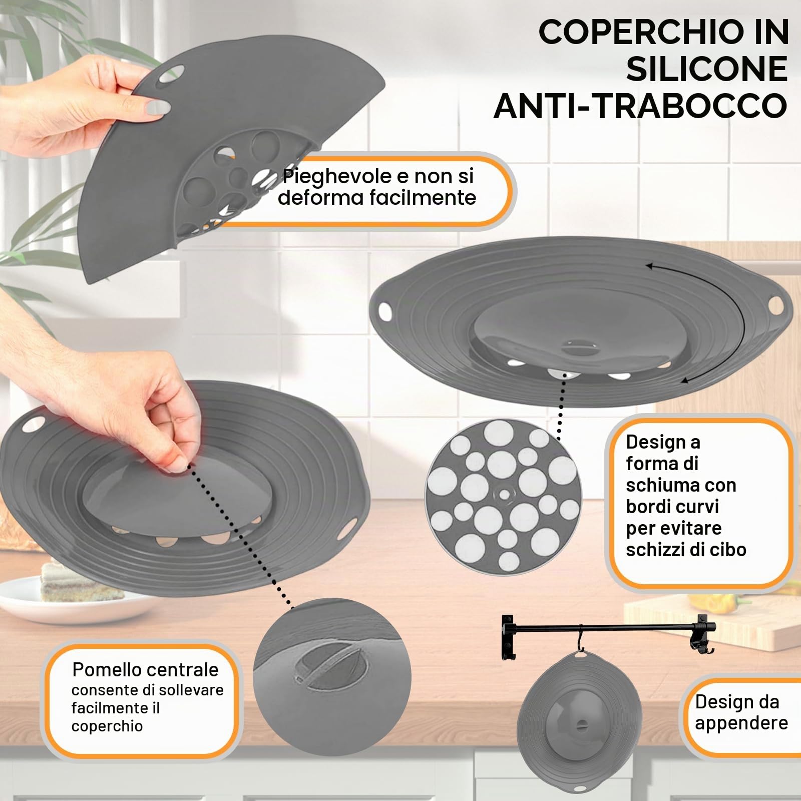 Paraschizzi In Silicone - Coperchio Estensibile Alimentare Universale per Cucina Anti Trabocco, Protezione Dal Traboccamento Culinario, 29 cm
