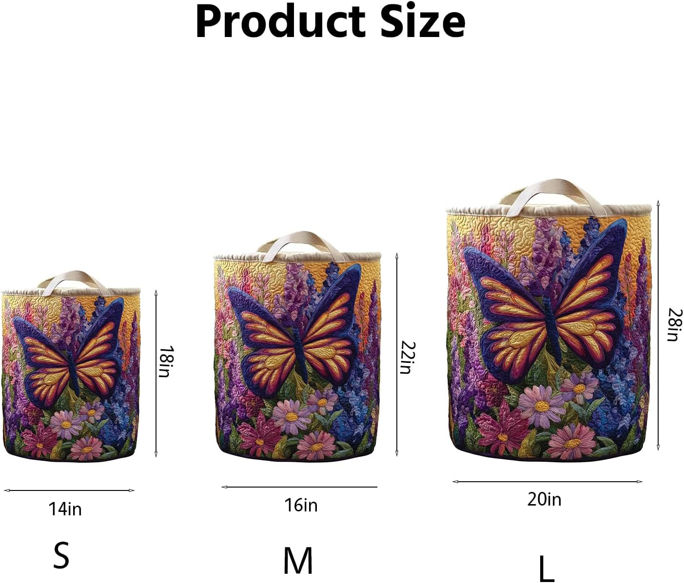 Quilted Laundry Basket, 3 Kinds Size Cotton Collapsible Fabric Storage Hamper with Handles, Waterproof Lined Boho Laundry Basket for Bedroom Bathroom Nursery Clothes Toys, Quilted Basket