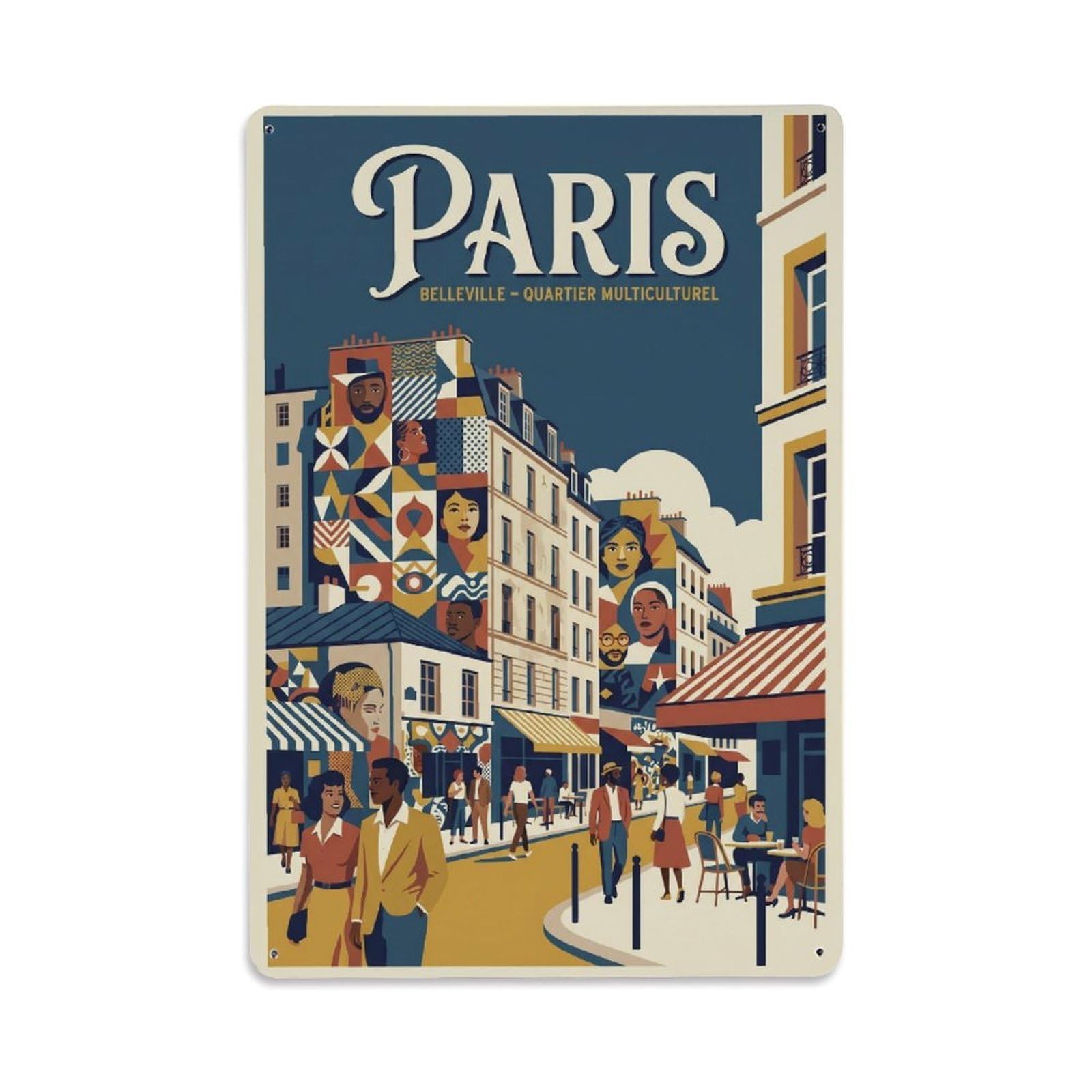 Vintage Travel Paris Belleville Quarter Clean France Metal Tin Sign Plaque Wall Decor for Cafe, Club Bar, Office, Home Garden Metal Poster 8x12Inch