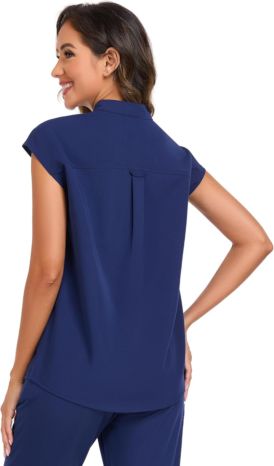Medical Scrub Tops for Women Zipper Front and Four Way Stretch Shirts Short Sleeves Top with Two Side Pockets - Image 5