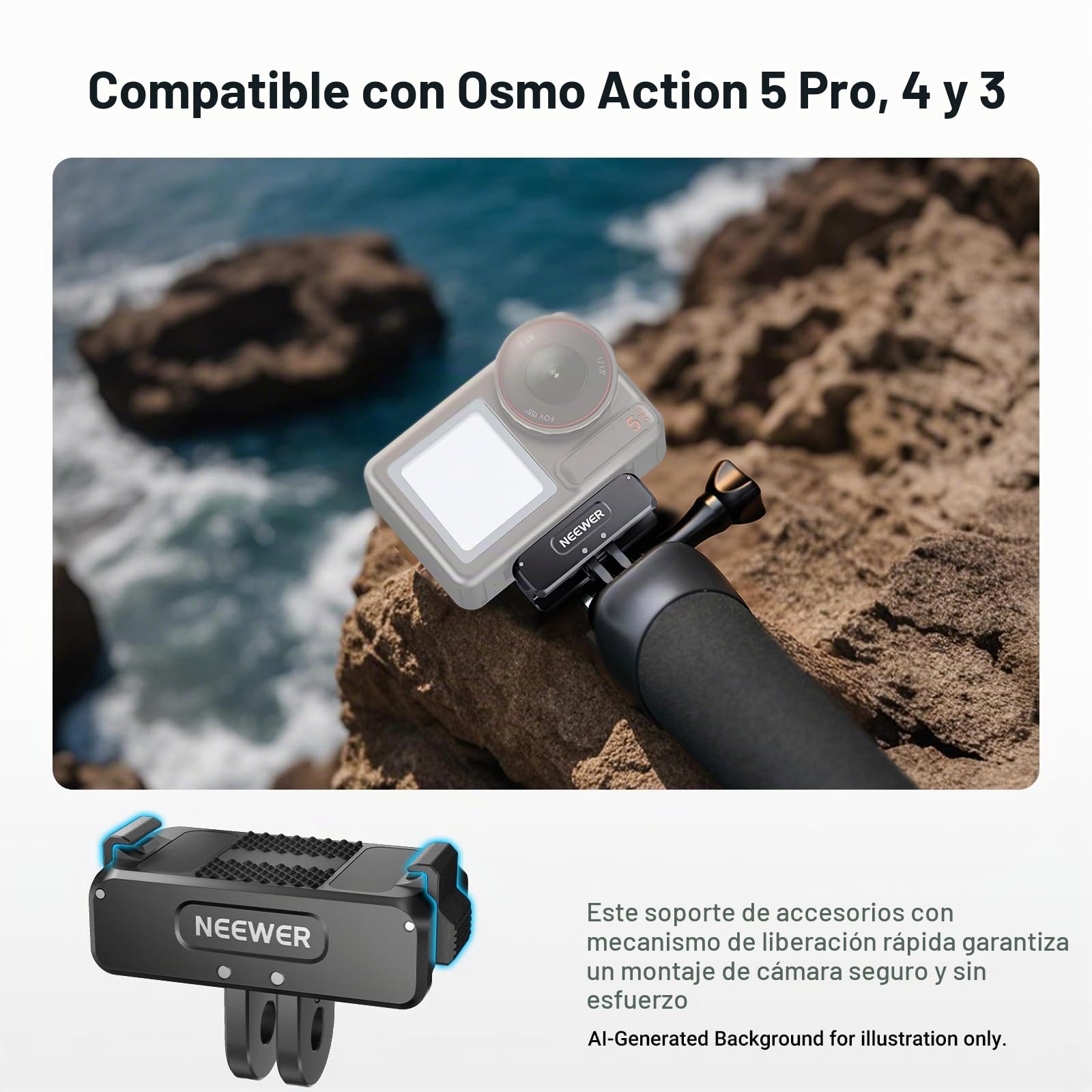 NEEWER Adaptador Montura Magnética Mejorado Compatible con dji Osmo 360/ Action 5 Pro/4/3, Montura Cámara Acción Liberación Rápida, Accesorios para Vlogs con Rosca de Trípode de 1/4", AC011