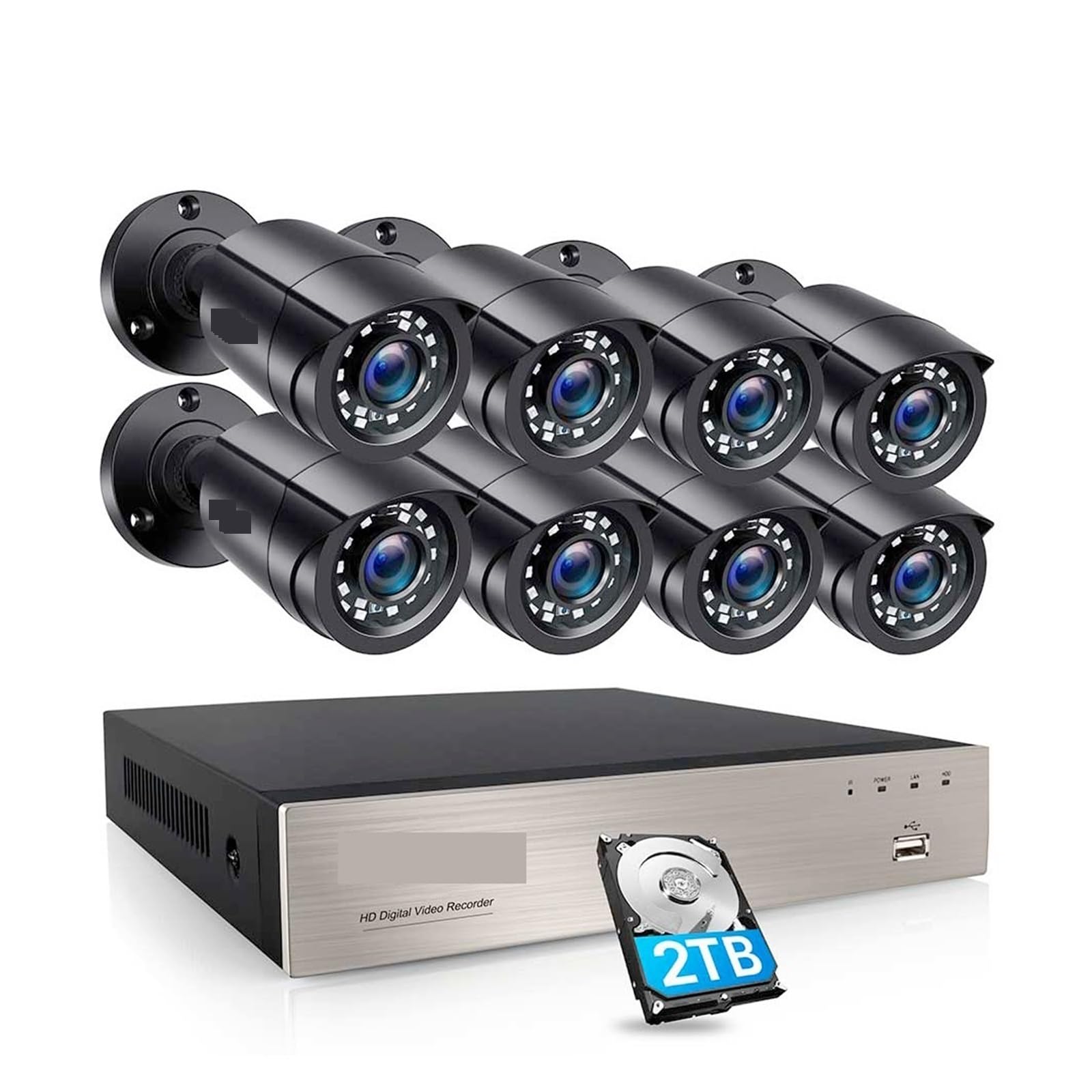 Kit Video Surveillance, Système De Vidéosurveillance 8CH H.265 + 5MP HD-TVI DVR Kit 8 1080p 2MP Sécurité À Domicile Caméra De Vision Nocturne Extérieure Kit De Surveillance Vidéo(1T,Zwart)