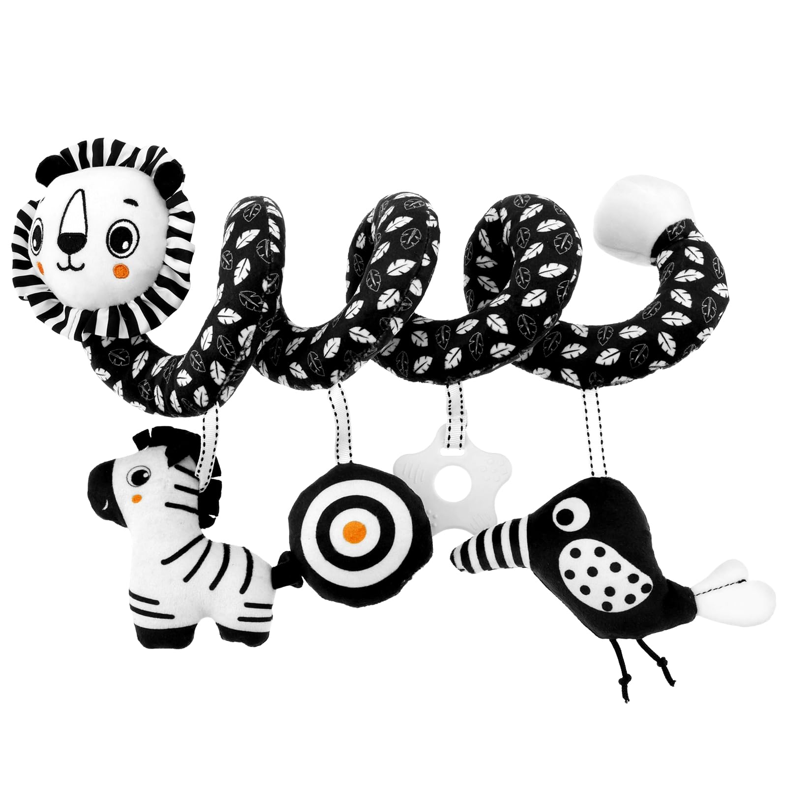LuLobtg Spiral Pram Toys for Babies, Car Seat Crib Hanging Toy for Babies 0-6 Months, Infant Stroller Activity Plush Toy, Newborn High Contrast Black White Baby Sensory Toys(Lion) — image 1