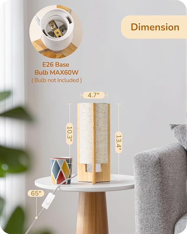 EDISHINE Small Cute Table Lamp, Natural Wood Nightstand Lamp, 13.5", E26 by EDISHINE - Used condition - Image 4