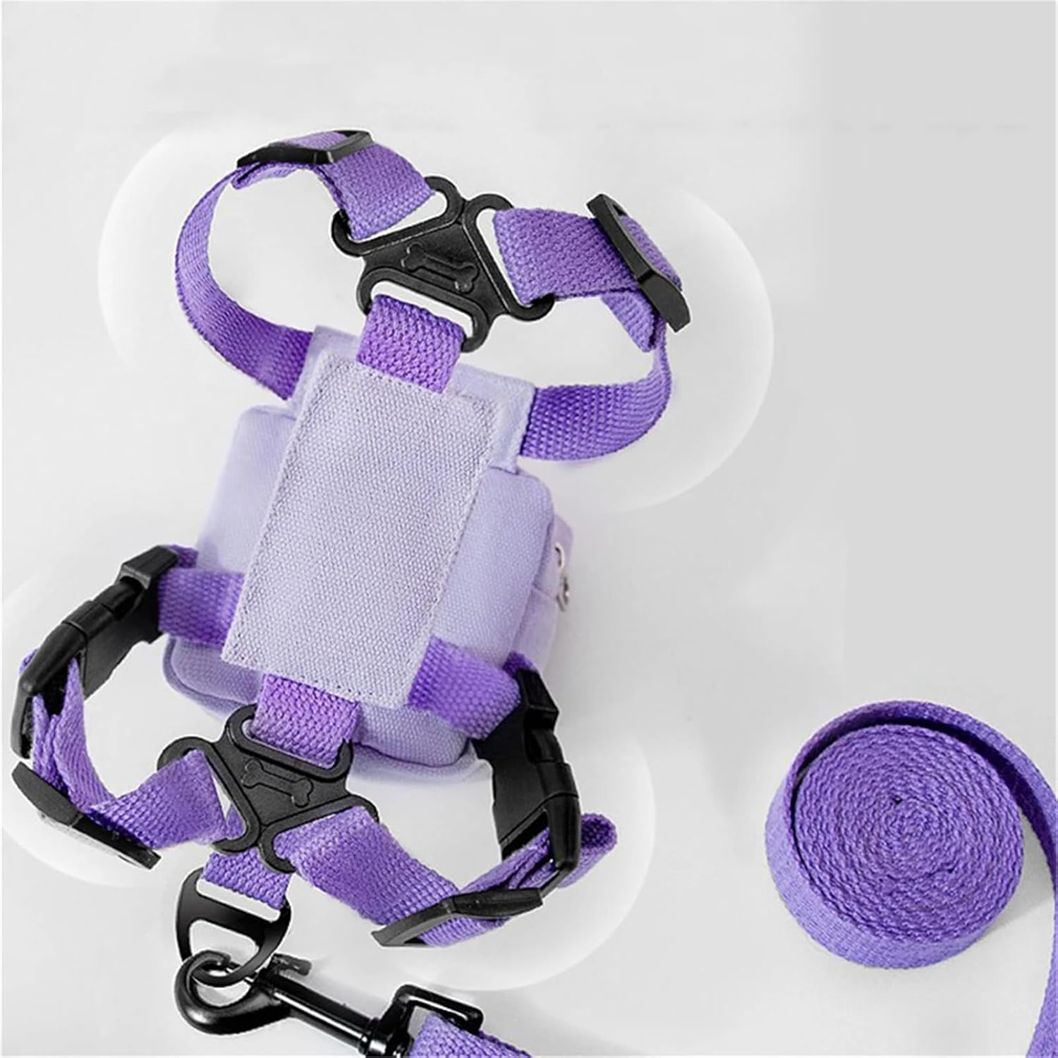 Dog Harness Backpack Cute Dog Vest Harness and Leash Set Plaid Soft Mesh Dog Harness with Adjustable Travel Food Back Pack Carrier Bags for Puppy Small Tiny Medium Dogs or Cats (Purple Rabbit, Large) image 5