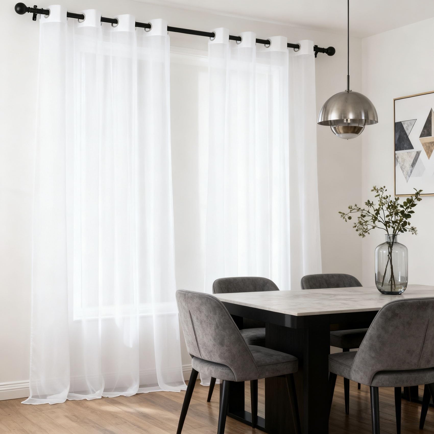 Visillos salón blancos de 178x210 cm, cortinas translúcidas con ojales modernos