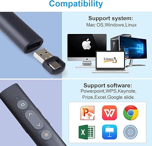 Vista 36 de Control remoto inalámbrico de presentador, clicker de presentación con hipervínculo y control remoto de volumen, PowerPoint Office Presentation