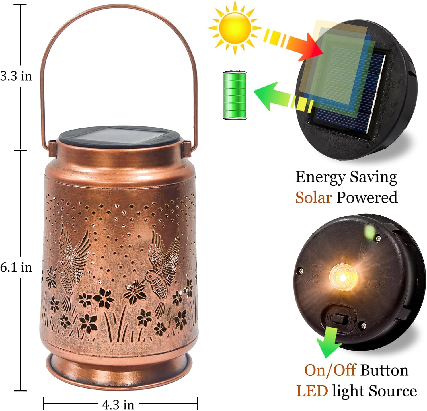 Hummingbird Solar Lanterns Outdoor Light Waterproof Garden Decor Gifts for Women Mom Grandma Hanging Solar Lights, YK-24081H