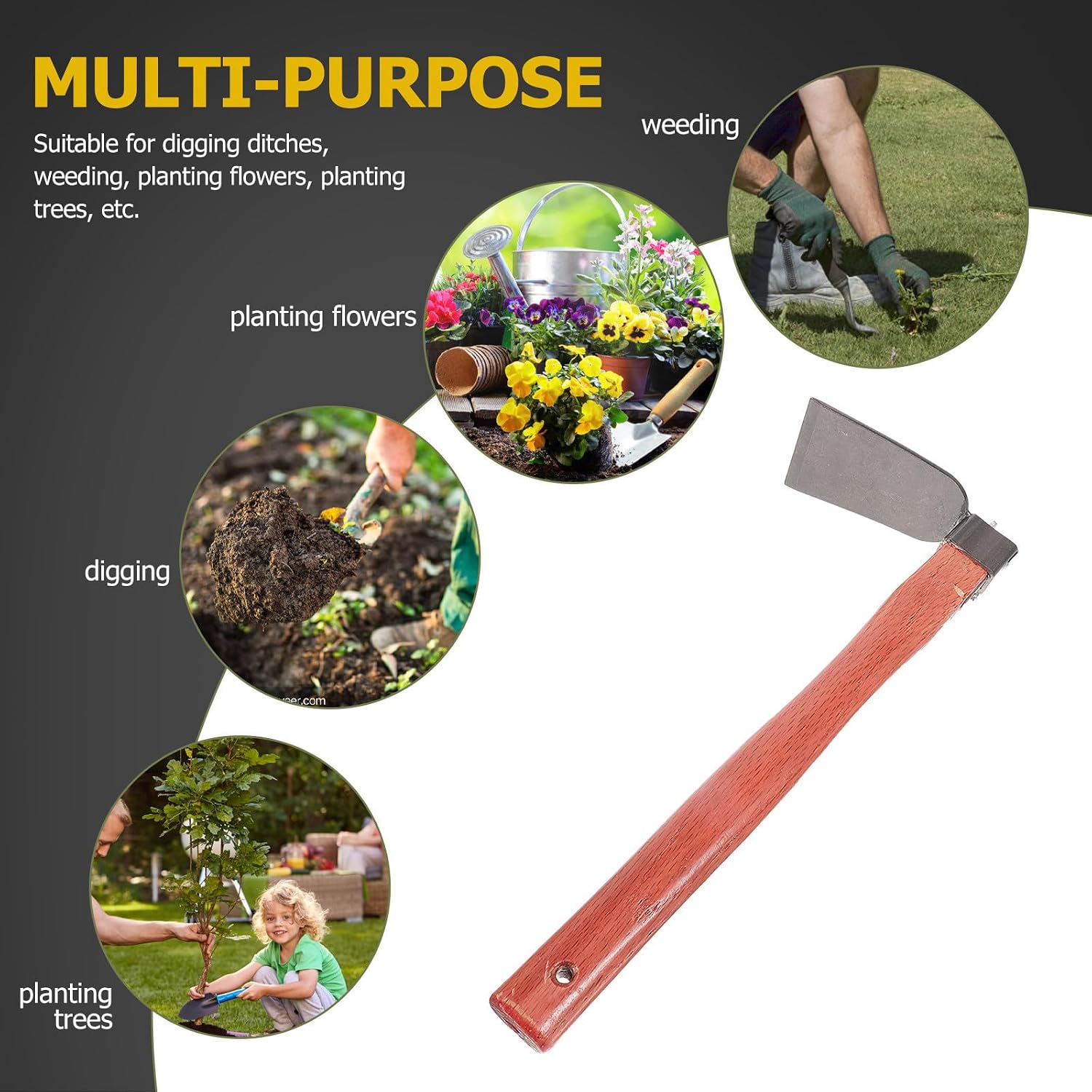 Stainless Steel Gardening Digging Hoe with Wooden Handle for Planting image 3