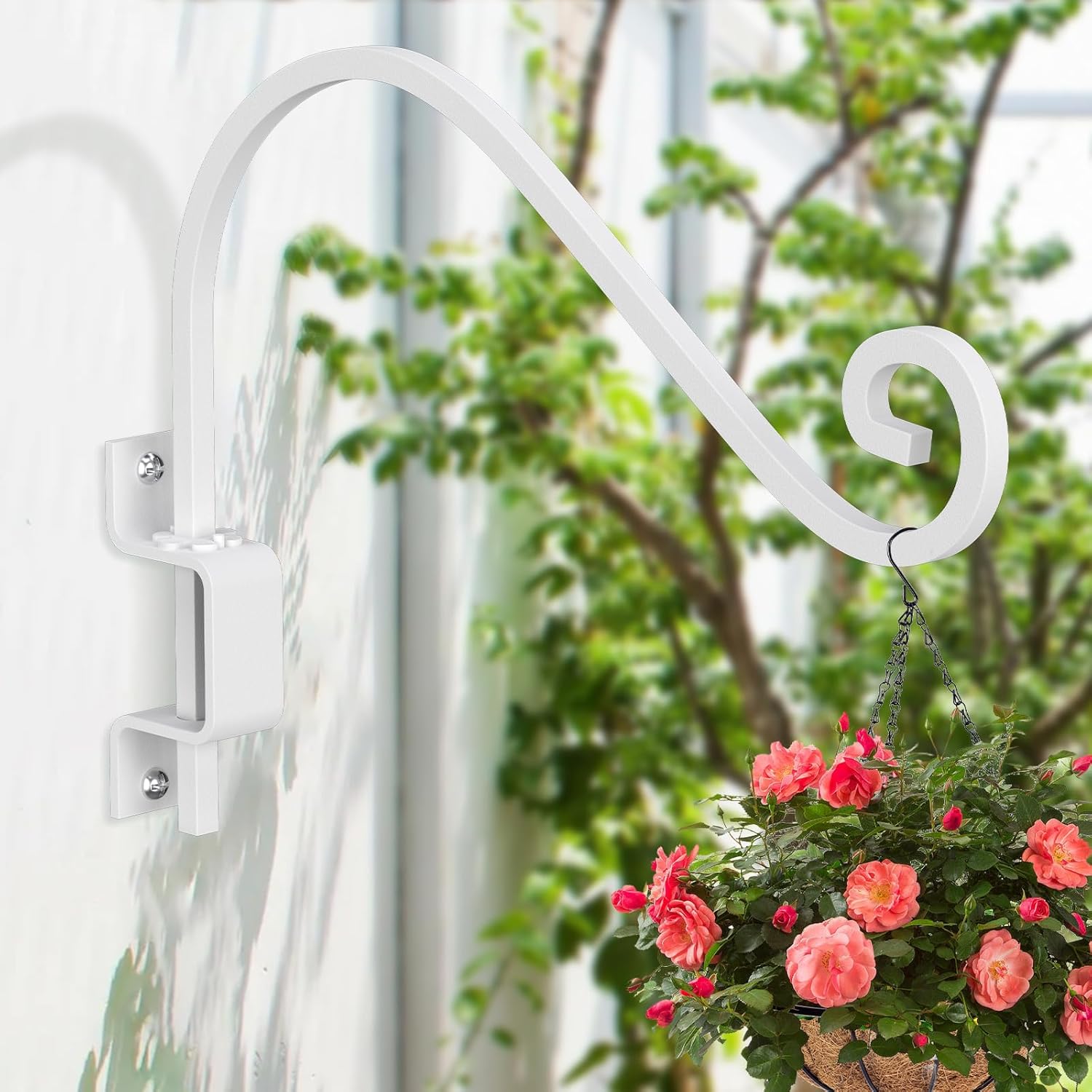 4 Pack Plant Hangers Outdoor : Swivel Bird Feeder Hangers Wall Mount - 15 Inch Swivel Plant Hooks for Hanging Baskets, Flower, Lantern, Wind Chimes (White)