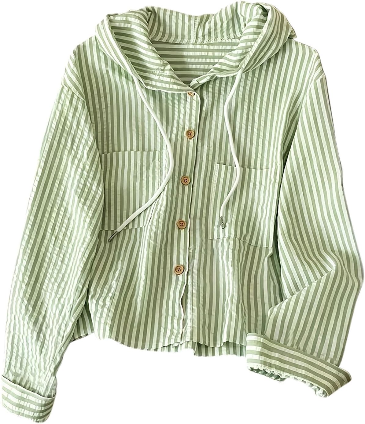 Women Long Sleeve Shirts Protection Lightweight Sun Hoodie Button Down Tops Striped Casual Loose Fall Outdoor Tops