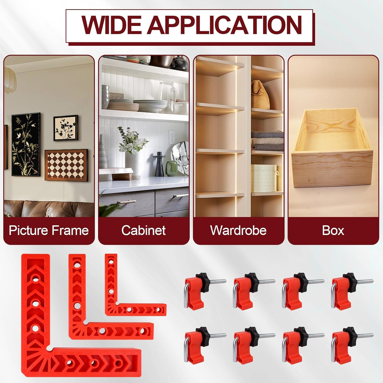 Versatile 90 Degree Clamp Set – Essential Woodworking Tools for Pictures Frames, Cabinets, and Boxes (3" 4" 6") with Clamps for Woodworking