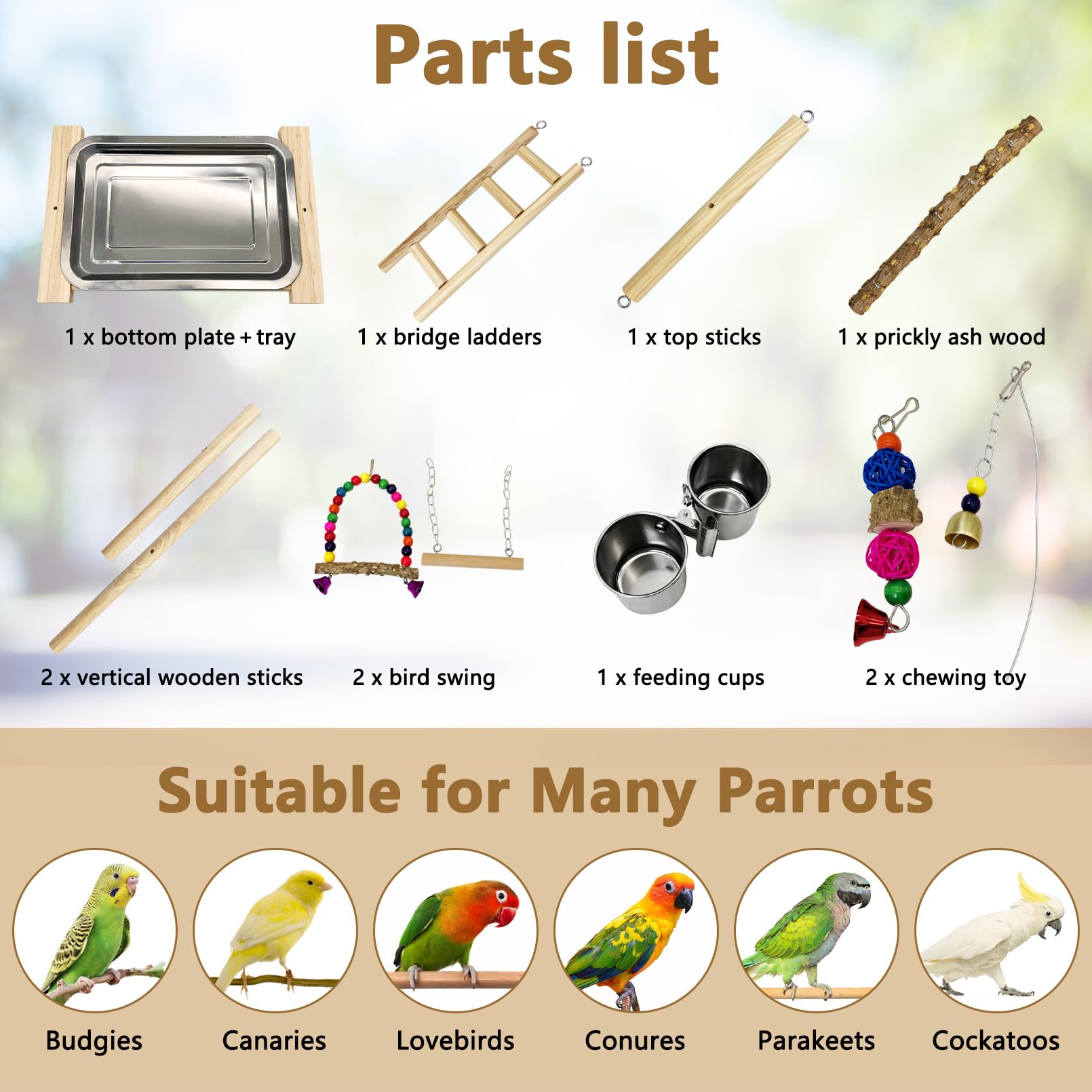 Tfwadmx Bird Playground Parrots Play Stand Birdcage Play Stand Play Gym Parakeet Ladders Exercise with Feeder Cups for Cockatoo Lovebirds SmallBirds Conure Cockatiel Cage Accessories Toy - image 6
