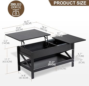Coffee Tables for Living Room, Lift Top Coffee Table with Storage, 39