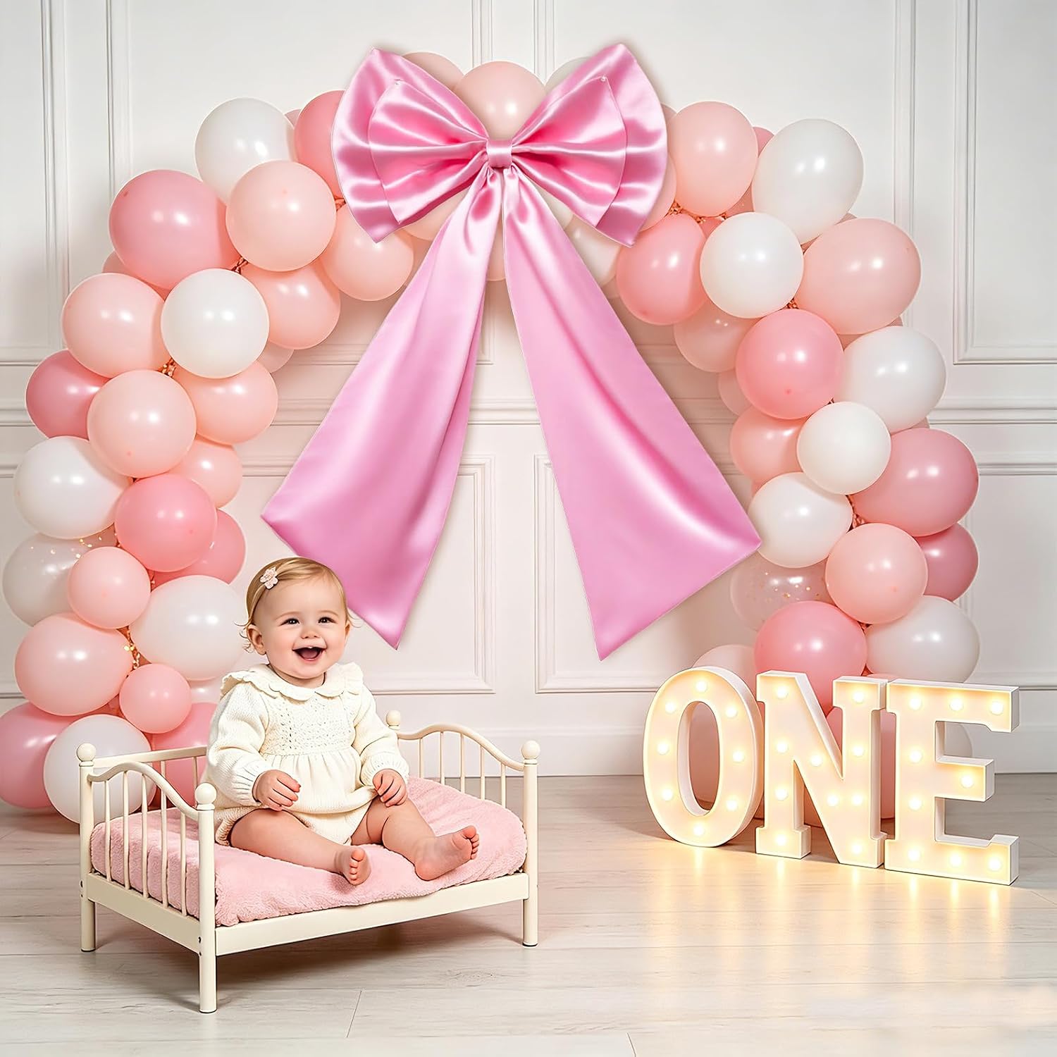 Large Pink Bow for Girl Coquette Room Decor, Double Layer Giant Satin Bows for Party and Birthday Decorations 40x20 Inches
