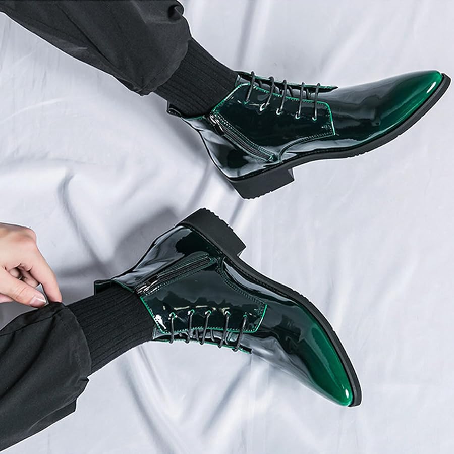 Amazon.com | Men's Patent Leather Pointed Toe Chelsea Dress Boots