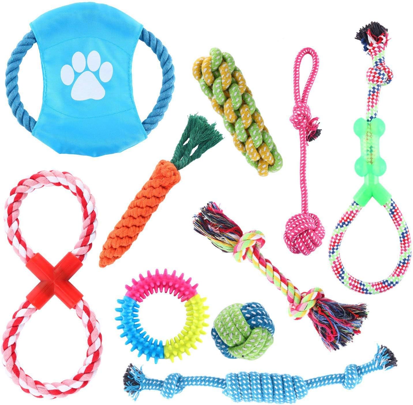 Homend Rope Toys Puppy Chew Toys Set of 10, Dog Cotton Rope Knot Toys and Dog Ball for Small Medium Large Breeds, Nature Teething Toy…