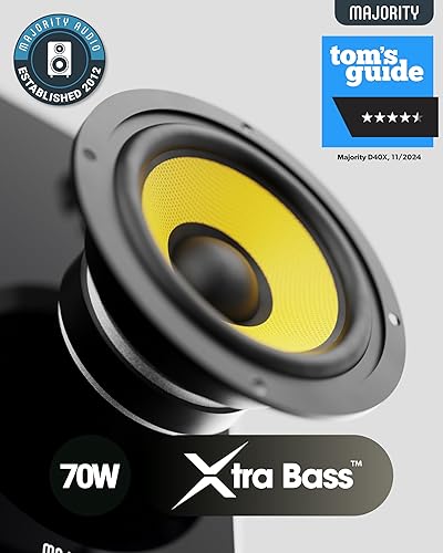 Miniatura 2 de Majority Altavoces Bluetooth alimentados para estantería  Juego de altavoces de monitores de estudio  Profesores de estudio en casa 2.0 para PC y