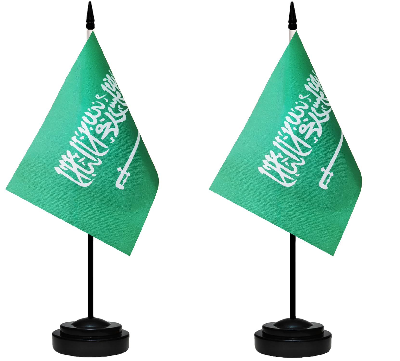 Saudi Arabia Saudi Arabian Small Mini Desk Flag Set Miniature Saudi Arabia Saudi Arabian Table Office Flag with 13" Black Pole, Black Base, Miniature Saudi Arabia Deluxe Desktop Flag(2 Pack)