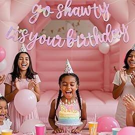 BEISHIDA Double-Sided Rainbow Pink Go Shawty It\'s Your Birthday Banner 11.4Feet,NO DIY-Hip Hop Theme Glitter Happy Birthday Banner Pre-Strung Rap Theme Happy Birthday Sign for Man Women birthday Party Supply