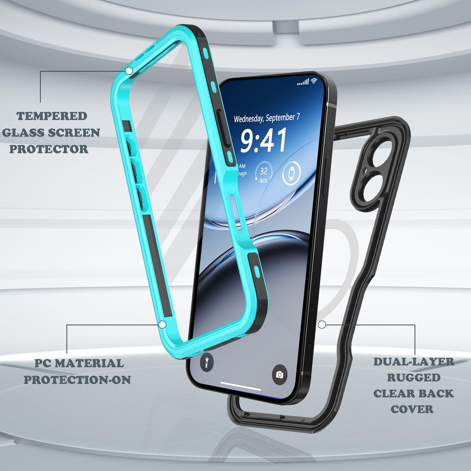 for iPhone 16 Case Waterproof, [Shockproof] [Dustproof] [IP68 Waterproof] Full-Body Hard Case Built-in [Lens Screen Protection] for Diving Case (Teal, for iPhone 16 6.1in)