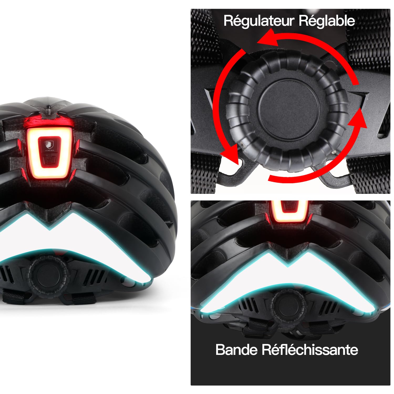 KINGLEAD Casque de Vélo MTB avec Lunettes Magnétiques et Lumière Rechargeable USB, Casque de Course Ajustable avec Bandes Réfléchissantes