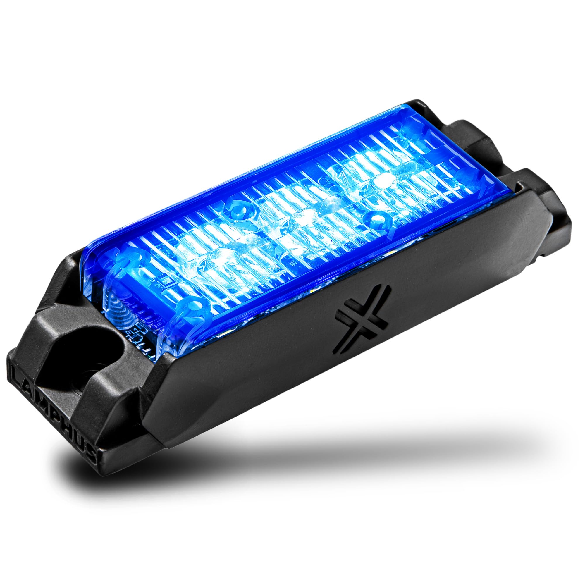 LAMPHUS NanoFlare 3.5" 3W Blue LED Surface Mount Police Grill Strobe Warning Light [SAE Class 1] 12V Rectangle Grille Flashing Emergency Fire Light