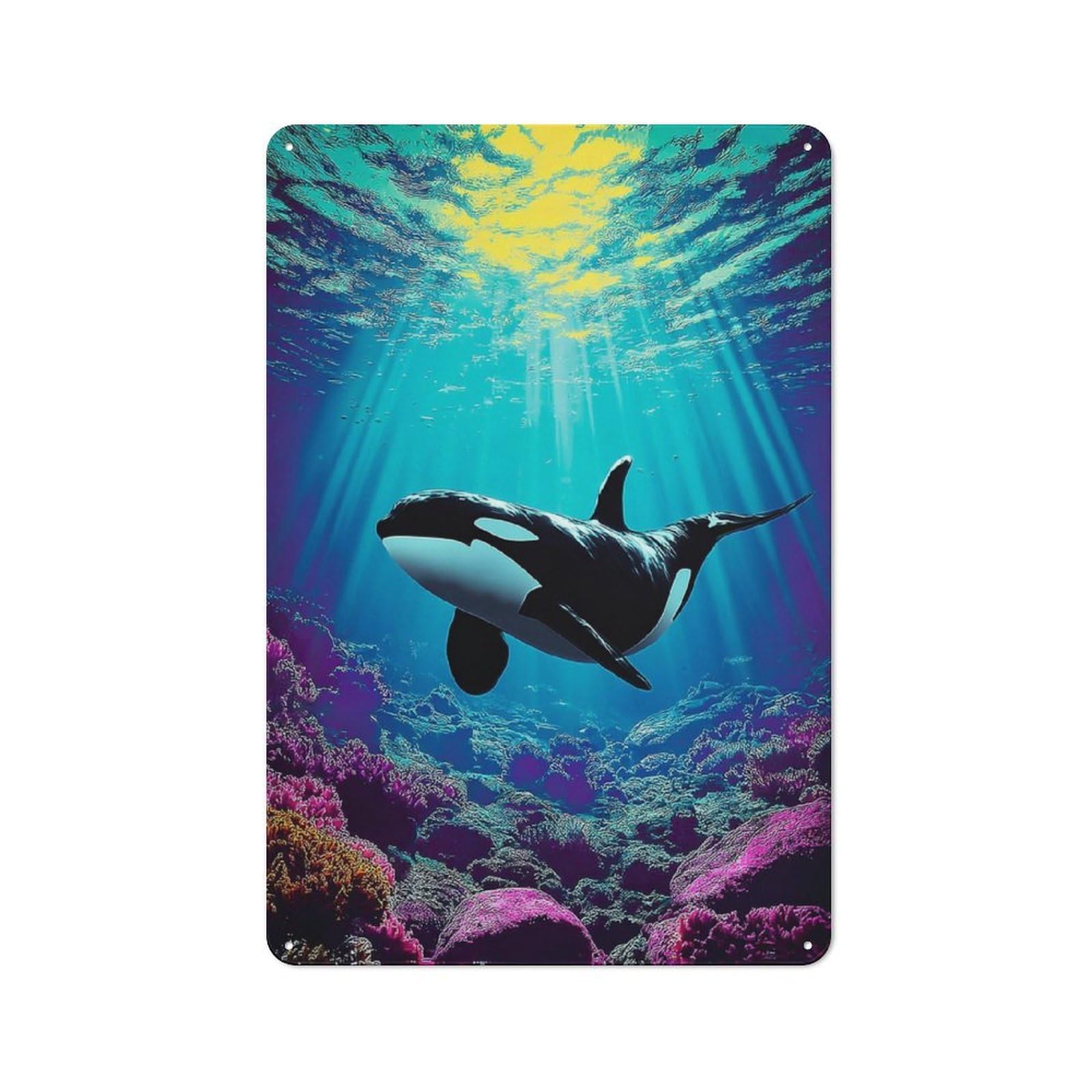 Junmoney Whale In Vibrant Coral Reef Rustic Metal Wall Sign 30X20cm For Kitchen Or Home Bar, For Garage, Workshop And Man Cave Decoration