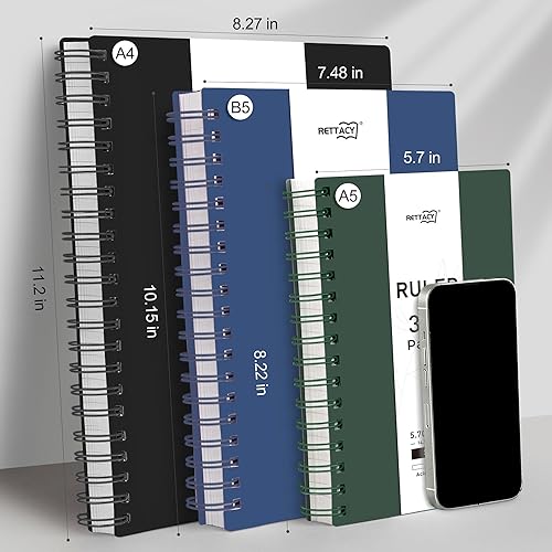 Miniatura 8 de RETTACY Cuaderno de espiral A5 con 300 páginas, cuaderno para escuela, trabajo, escritura, papel premium de 3.53 ozm sin ácidos, encuadernación de