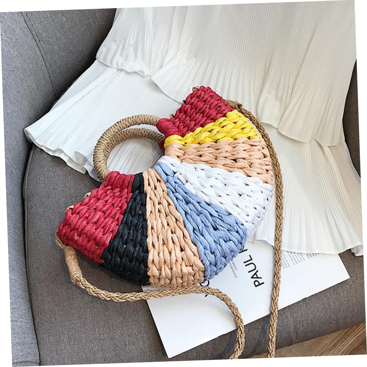 VANZACK Borsa in Paglia Intrecciata Grande da Spiaggia, Stile Estivo | Atmosfera Estiva, Tracolla Leggera Artigianale, Forma Pouch Multifunzione per Shopping e Viaggio