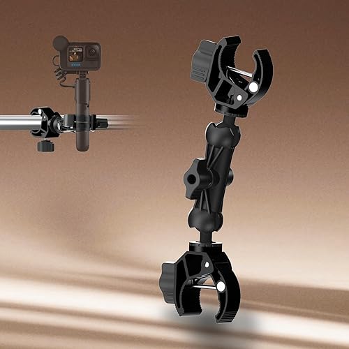 Miniatura 5 de Soporte de doble abrazadera de aluminio con brazo mágico de 360, abrazaderas para sombrilla para silla, carriola, abrazadera de cámara para soporte