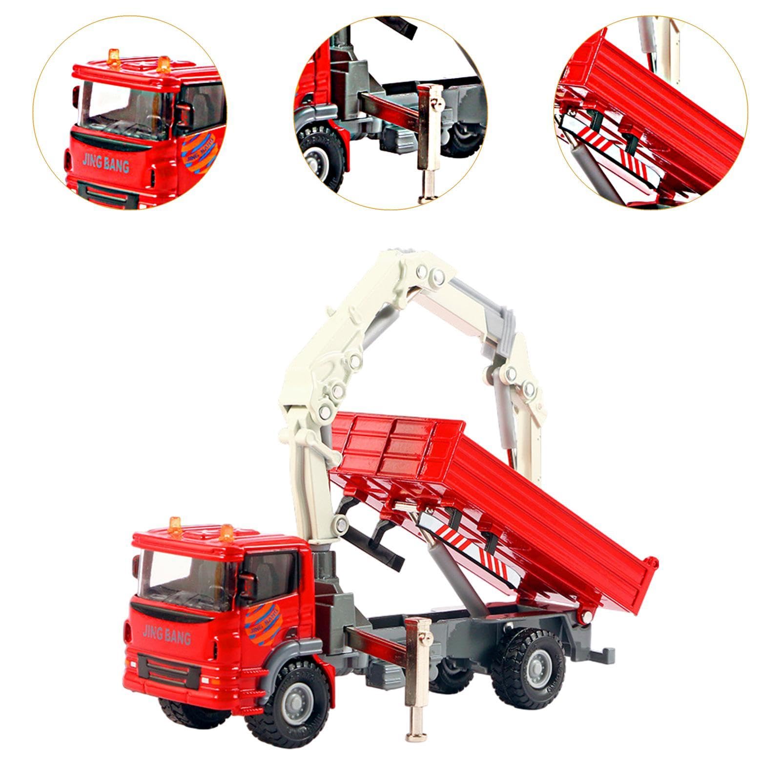 Almencla 1:60 Kran LKW Spielzeug, Valentinstagsgeschenke, Rollenspiel für Jungen Ab 3 Jahren, Druckguss Kran Modell, Spielzeug LKW für Den BAU, Rot