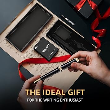 Luxury Fountain Pen Gift Set For Writing Smooth, Fine Nib, Includes Refillable Ink Converter &10 Black 3.4mm Ink Cartridges Metal Pen,Journaling Fancy Pen