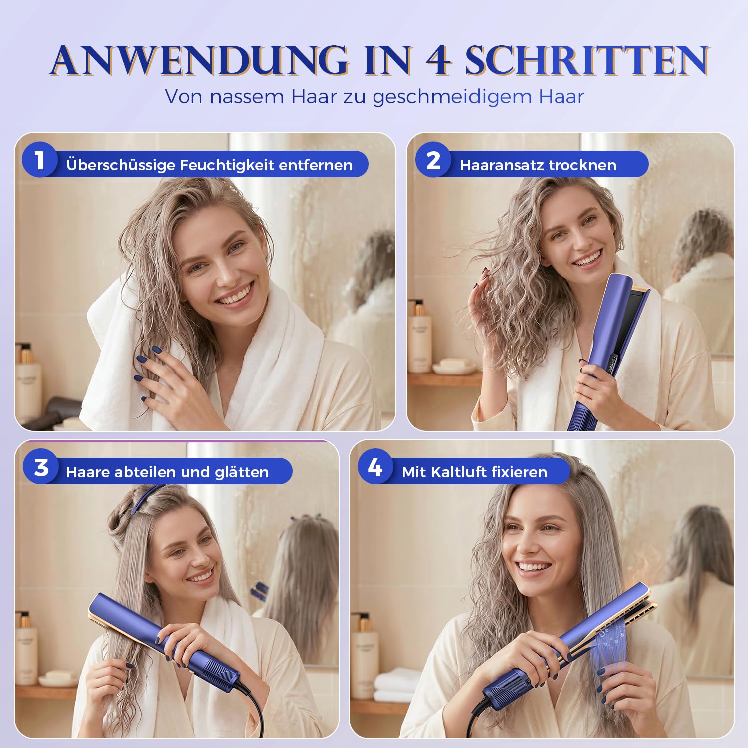 BESTOPE PRO Air Haarglätter 2 in 1, Airstraight Glätteisen, Nass-zu-Trocken | 110.000 U/min | 4 Temperaturstufen bis 160 °C | 3 Luftstromstufen | Kaltluftmodus | 200 Mio. negative Ionen für weniger Frizz