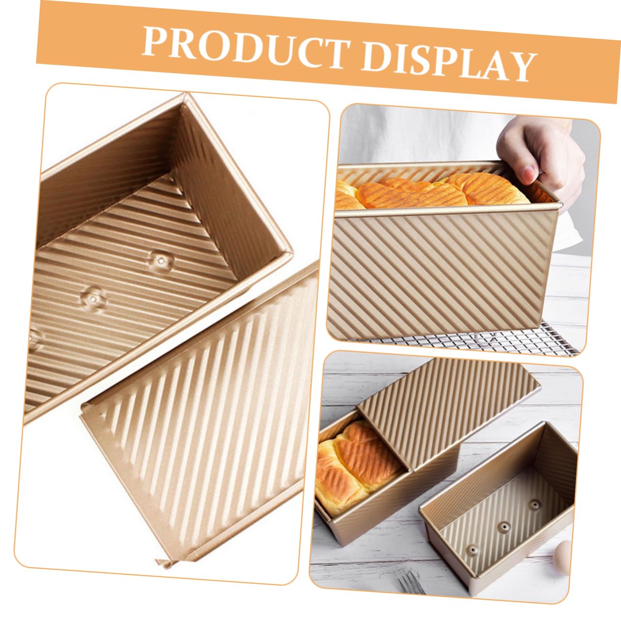 PRETYZOOM 2 Stück Toast Kastenform mit Deckel aus Kohlenstoffstahl, Gold | Antihaft Beschichtung, Polierte Oberfläche, Leicht zu Reinigen, für Backofen und Hausbacken, 450g