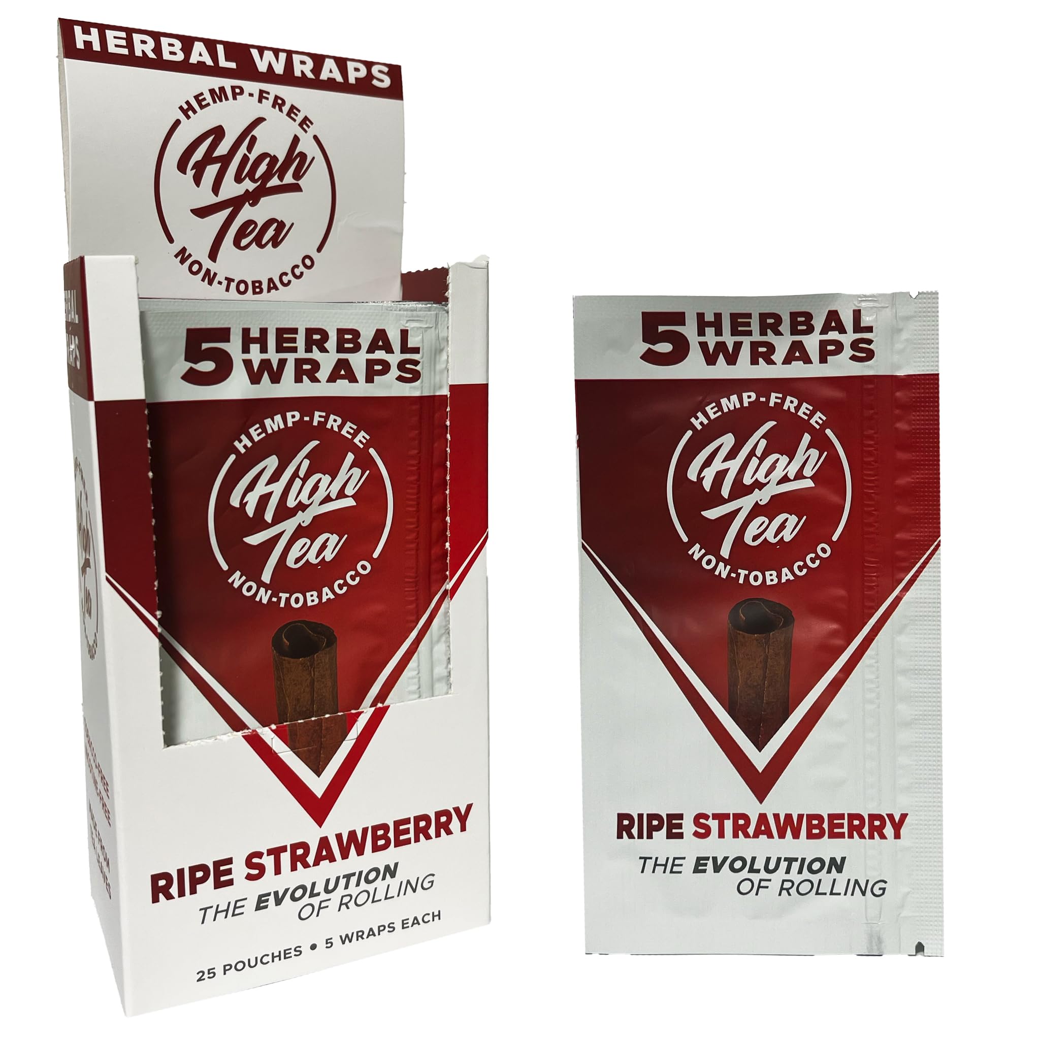 High Tea Non Tobacco All Natural Herbal Smoking Wraps - Ripe Strawberry - 125 Self Rolling Wraps, Made from Tea Leaves(Full Box)