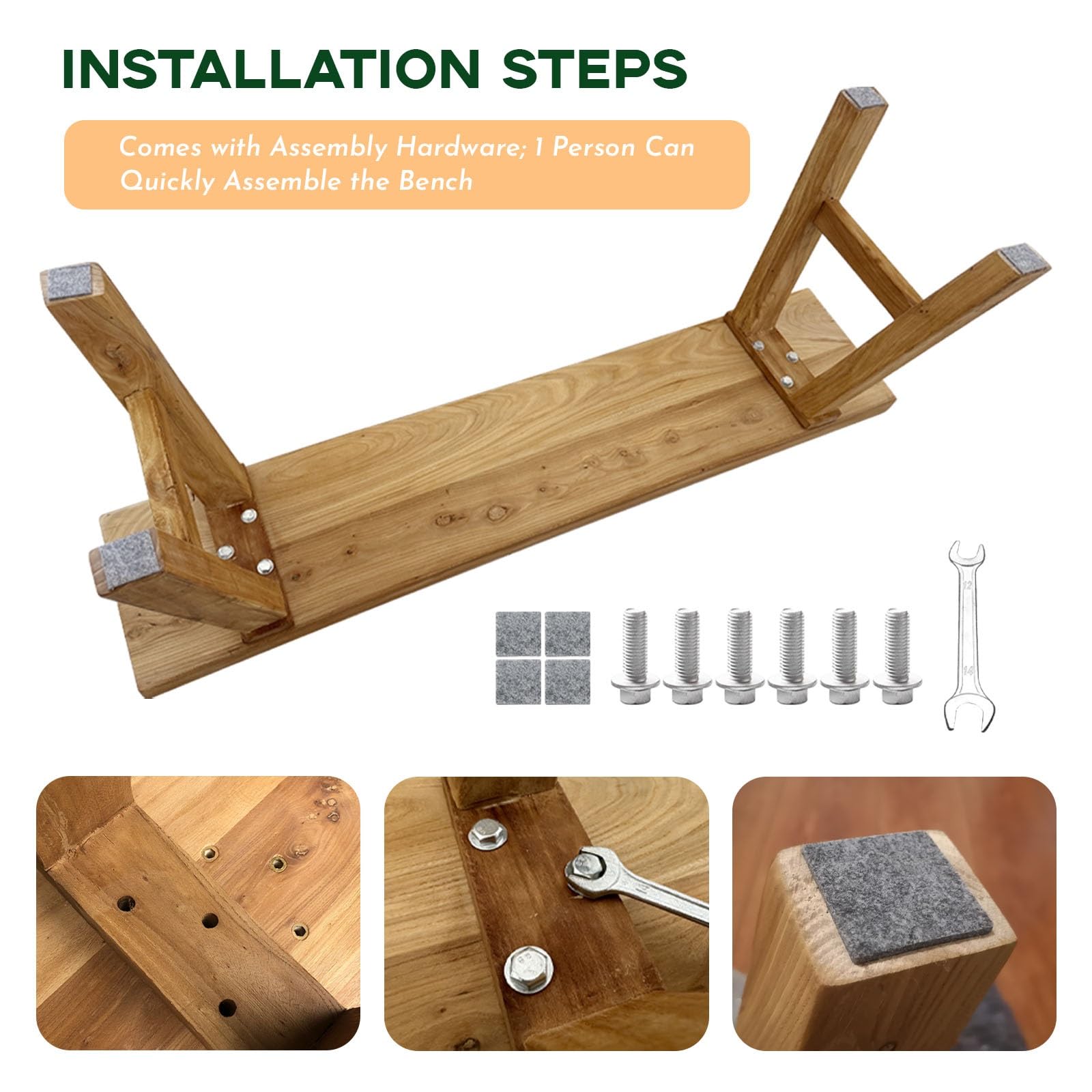 Narrow Entryway Bench Farmhouse Wood End of Bed Bench 20" 32" 39" 47" 55" 63" 71" 79" Sturdy Stable Skinny Long Benchs for Bedroom Hallway Dining Room Porch Easy to Assemble Natural Finish(20")