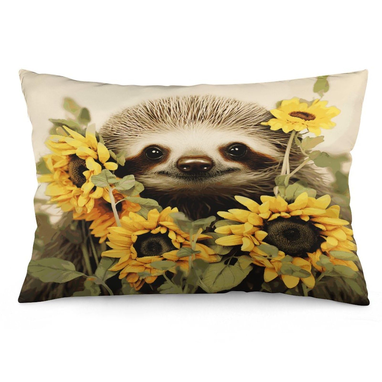 Sloth Sunflower Throw Pillow Covers with Silent Zipper Polyester Pillow Protectors Removable Pillow Cases Soft Pillowcase Cozy Pillow Sham Cushion Cover for Sofa Car Bed 20"x30"