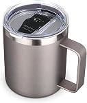 Volhoply 14oz Insulated Stainless Steel Coffee Mug with Leakproof Lid,Double Wall Vacuum Travel Coffee Cup with Handle,Reusable Metal Cups Tumbler,Camping Mugs Keep Hot/Cold(Gray,1)