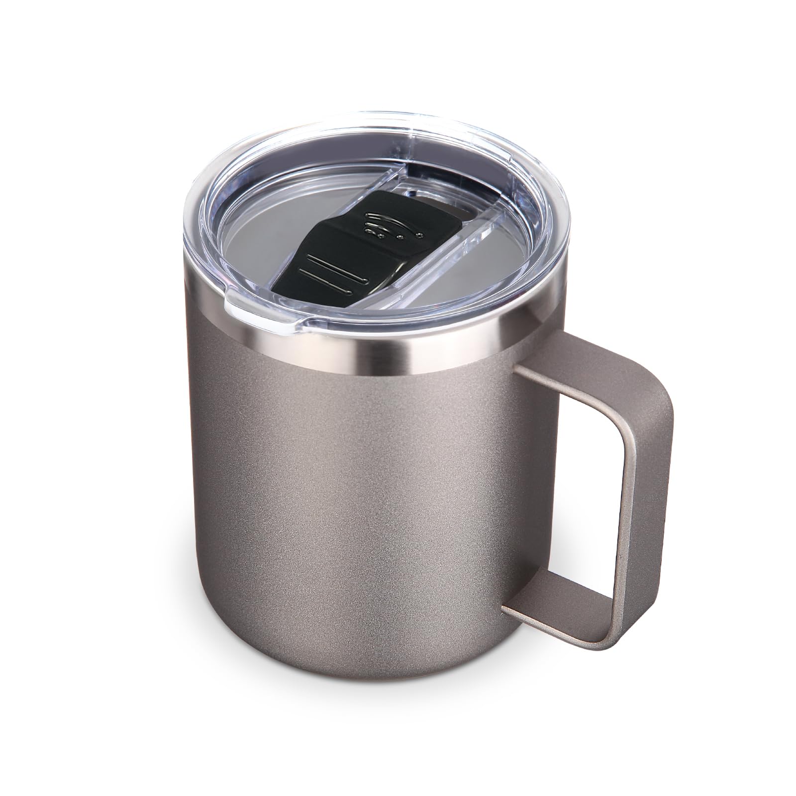 Volhoply 14oz Insulated Stainless Steel Coffee Mug with Leakproof Lid,Double Wall Vacuum Travel Coffee Cup with Handle,Reusable Metal Tumbler,Camping Mugs Keep Hot/Cold,Christmas Gifts(Gray,1)