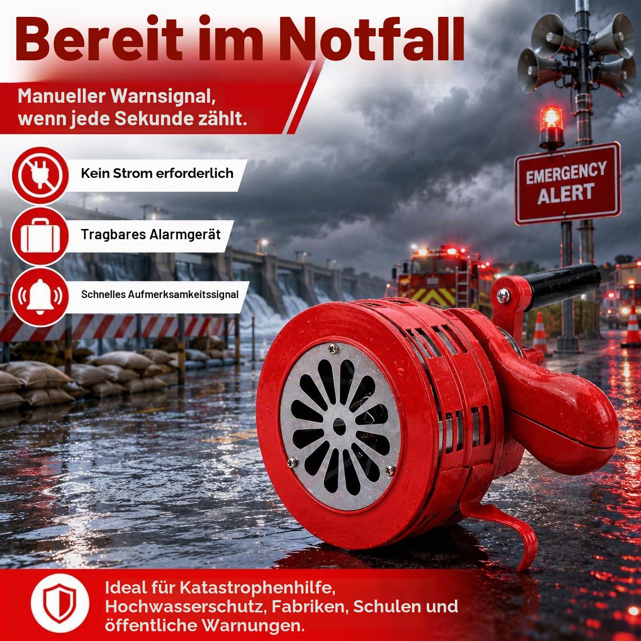 Handkurbel Sirene, 120dB Handsirene Kurbel Alarmsirene Megaphone TröTe Fanfare, Tragbarer Manuell Handsirene Alarm Luftschutzsirene Laute Handkurbel Sirenenhorn FüR Fabriken Schulen