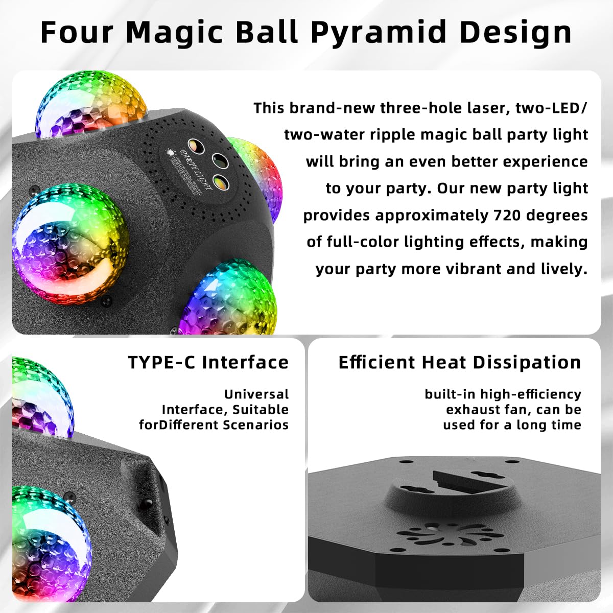 DJ Partylichter4 Discokugeln Discolichter PartylichterDisco Lights | Praktisches Partylicht für viele Anlässe: Geeignet für Tanzfeiern zu Hause, Clubs, KTV, Geburtstag, Weihnachten und Halloween