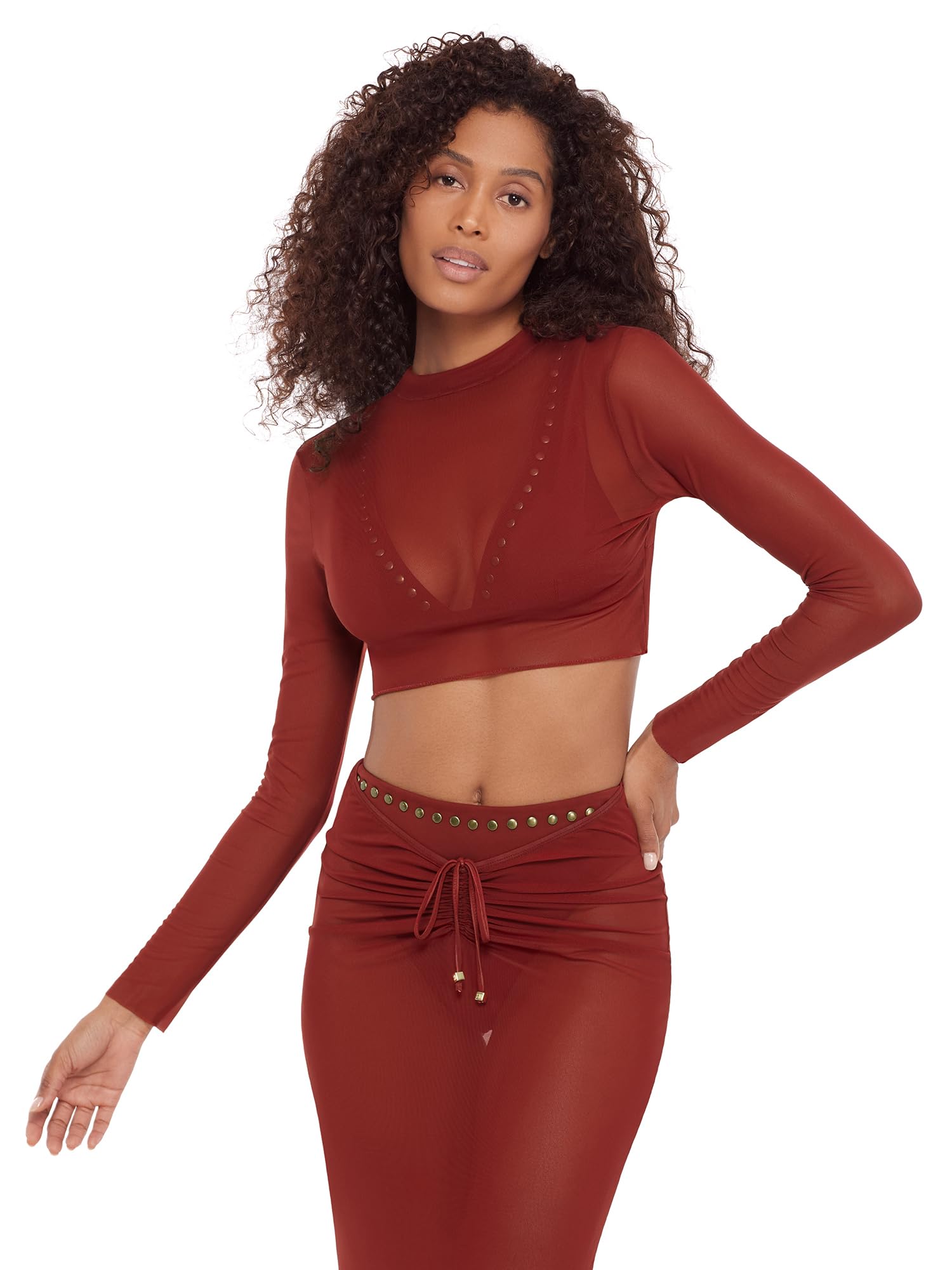 Steve Madden Women's Mesh Long Sleeve Crop Top