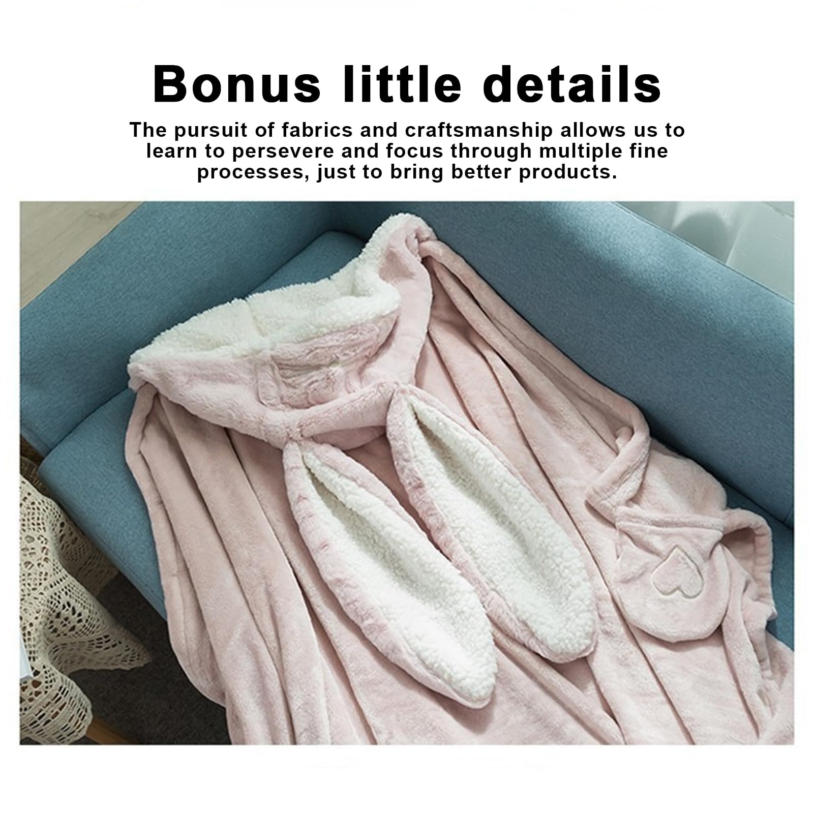 Coperta creativa con cappuccio a forma di coniglio, mantello in caldo pile, morbido e accogliente, comodo copriorecchie di animale, comodo per compleanno, sicuro da indossare per donne, bambini