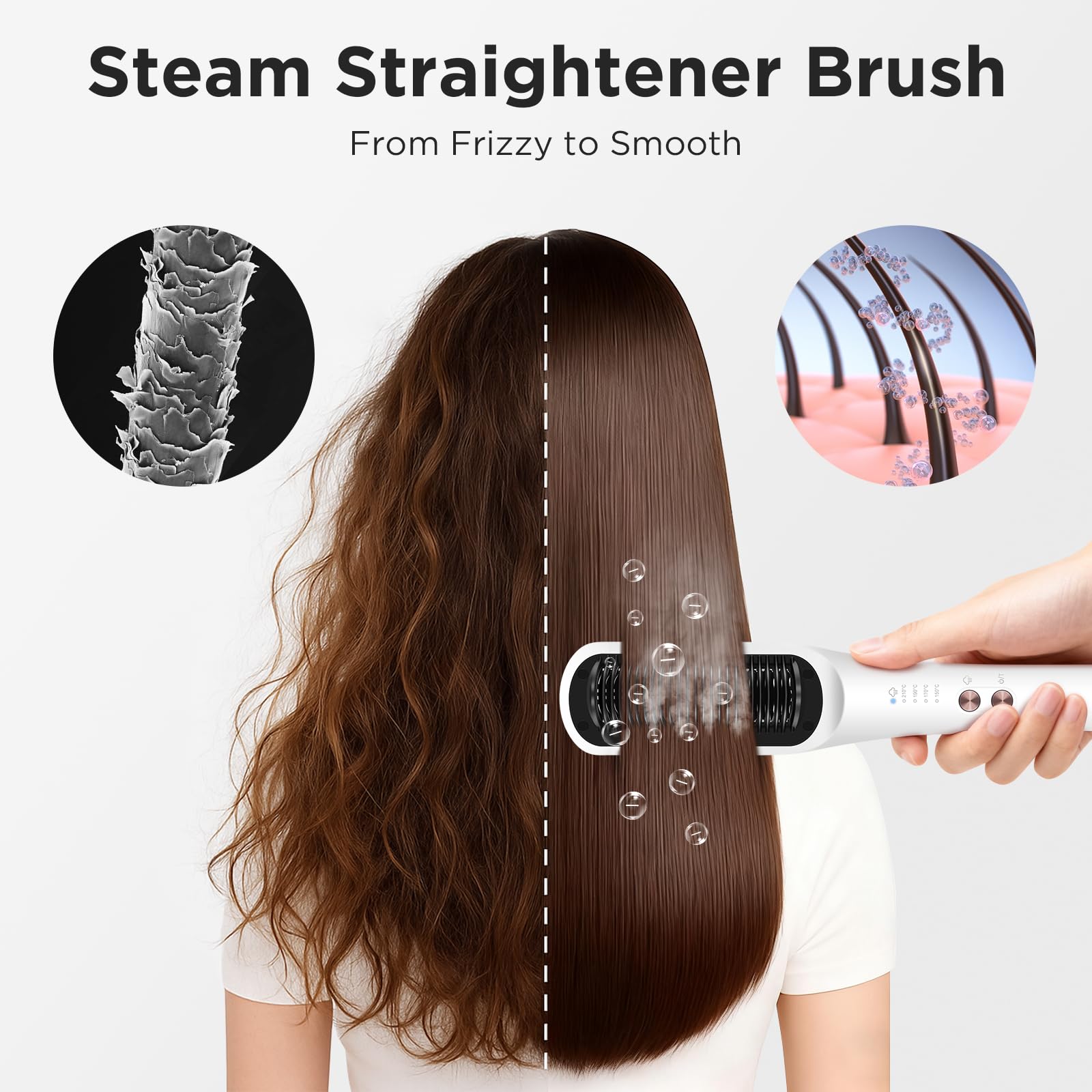 PARWIN PRO BEAUTY szczotka do prostowania włosów 3 w 1, lampka kontrolna LED, technologia jonowa i para do podwójnej pielęgnacji, redukuje uszkodzenia, 4 ustawienia temperatury – biała