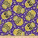 NCAA Louisiana State Tigers Sugar Skull Cotton, Quilting Fabric by the Yard