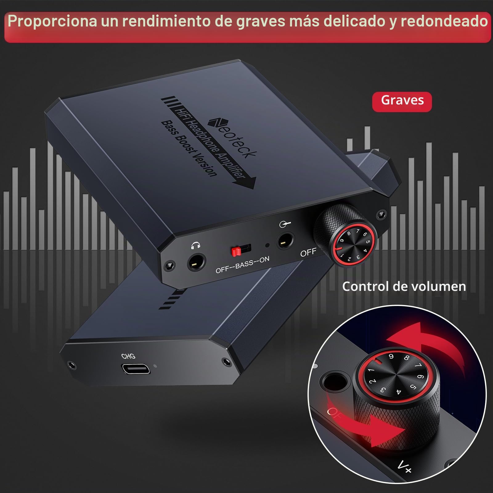 Neoteck Amplificador de Auriculares 3.5mm con Refuerzo de Graves 16-300Ohm Amplificador para Auriculares Portátil HiFi Superficie de Aluminio Mate para MP3,iPod,Mac,Teléfono Móvil,Ordenador