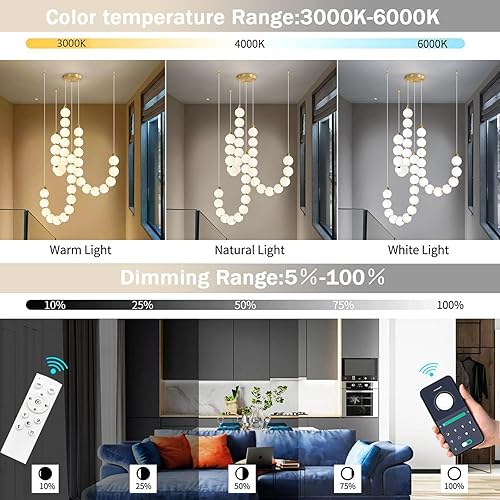 Miniatura 9 de Candelabros modernos LED regulables, bolas de acrílico, iluminación colgante de techo para sala de estar, comedor, dormitorio, luces colgantes
