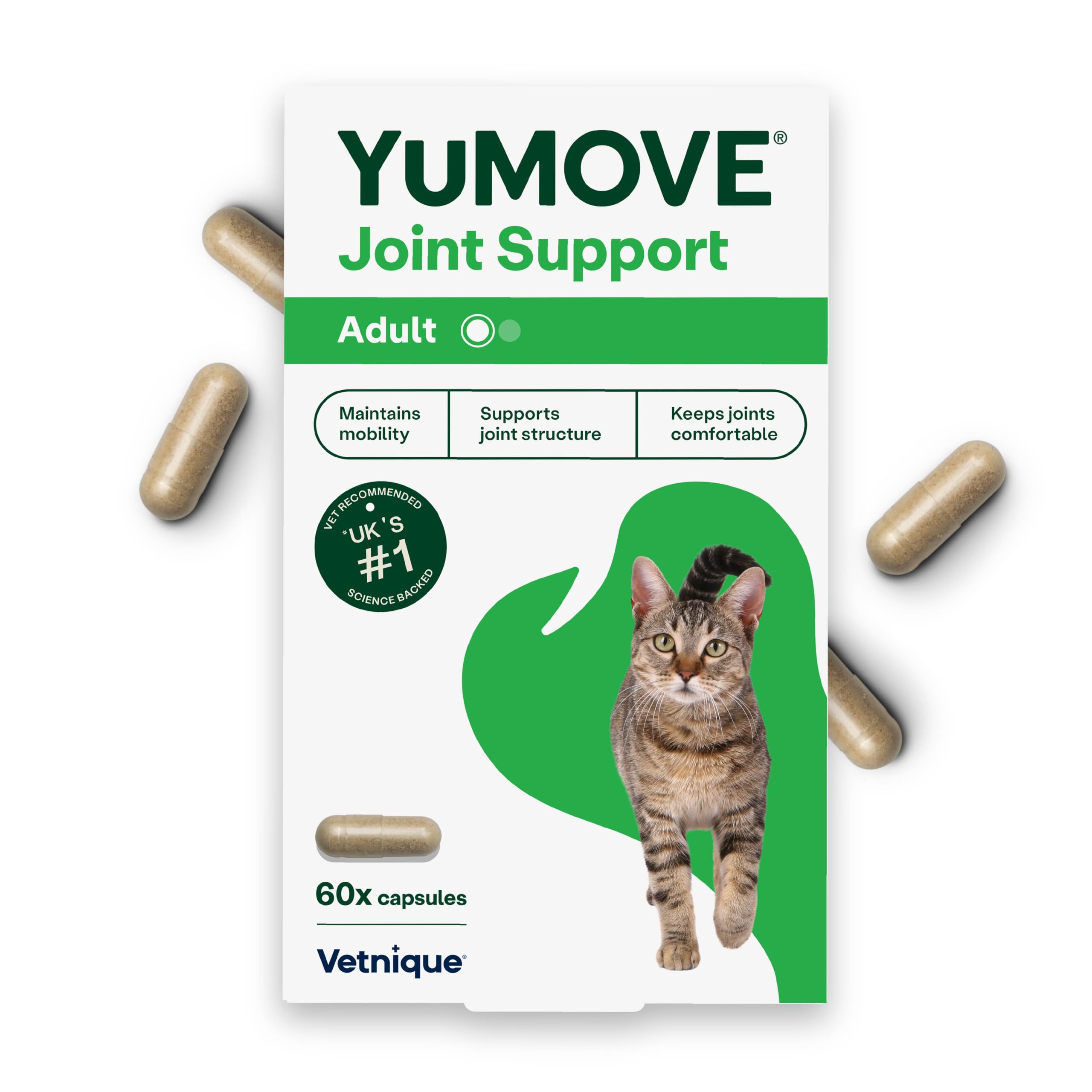 YuMOVE Cat Joint Supplement for Joint Care & Joint Aid, with Glucosamine, Chondroitin & Green Lipped Mussel for Cats of All Ages & Breeds, 60 Capsules