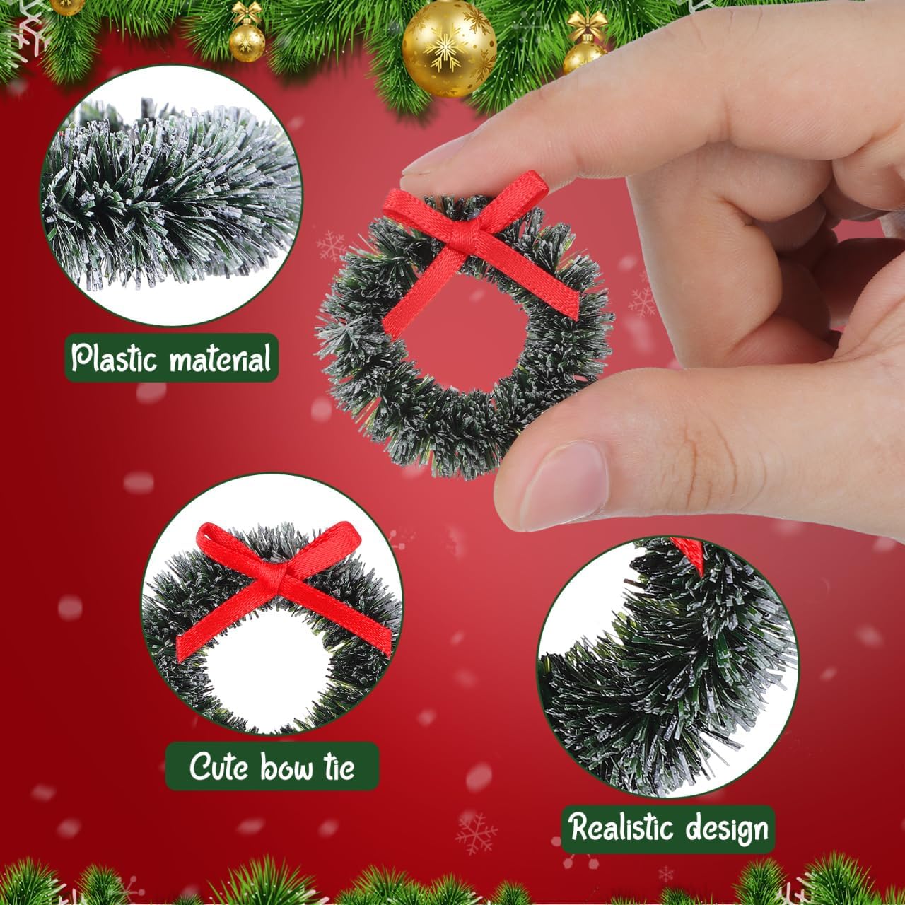 20 Pcs Mini Christmas Wreaths for Crafts Artificial Xmas Tree Ornaments with Bows Miniature Winter Wreath Candle Ring Arch Home Decor - Image 5